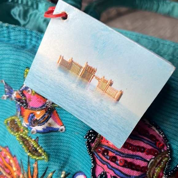 Atlantis Paradise Island Beach Tote Bag Beads Sequins and Satiny Aqua and Fish - Picture 12 of 17